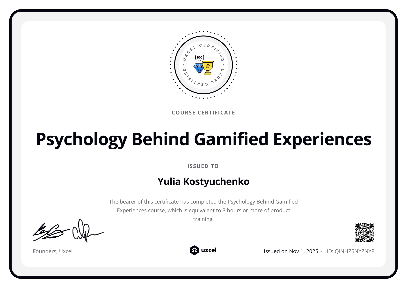 Yulia Kostyuchenko's certificate
